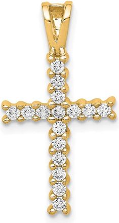 Diamond2Deal 14k Gold and Rhodium Lab Grown Diamond Latin Cross Pendant (0.24ct, VS, G-H)