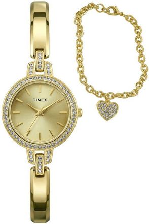 Timex Aveline Bracelet Watch & Charm Bracelet Gift Set, 28mm in Gold-Tone at Nordstrom