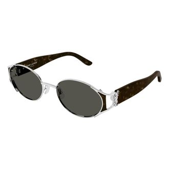 Saint Laurent Ovale Zonnebril - Dames - Accessoires - Grijs - Maat: 55 MM Nylon