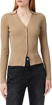 AllSaints Cruz Ribbed Cardigan in Tannin Brown at Nordstrom, Size X-Small