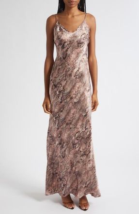 L'agence Serita Snakeskin Print Bias Cut Silk Gown in Mv/mt Western Snake Print at Nordstrom, Size 12