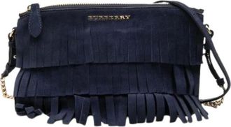 Burberry Pre-owned Cross Body Bags, female, Blue, Size: ONE SIZE Pre-owned Fringed Suede Crossbody Bag
