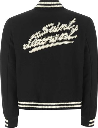 Saint Laurent Wool-Blend Striped Bomber Jacket - Black