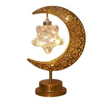 OEM L&aacute;mpara De Mesa Vintage Con Forma De Luna Y Estrella, Estructura Met&aacute;lica, L&aacute;mpara De Escritorio De Ramad&aacute;n A Pilas, L&aacute;mpara De Mesita De Noche Bohemi