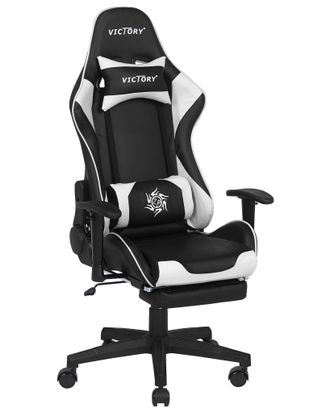 Beliani Sedia Gaming Braccioli Regolabili Ecopelle Nera E Bianca E Poggiapiedi Victory