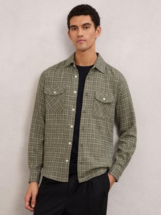 Reiss Grey Check Twin-pocket Jersey Overshirt, XS