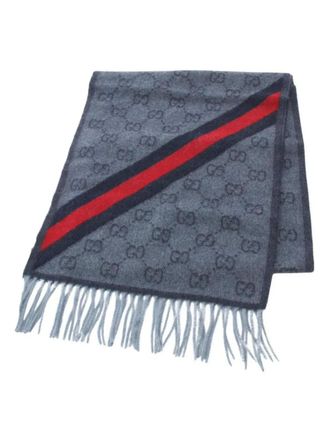 Gucci 2020s GG sjaal met monogram en franje - Blauw