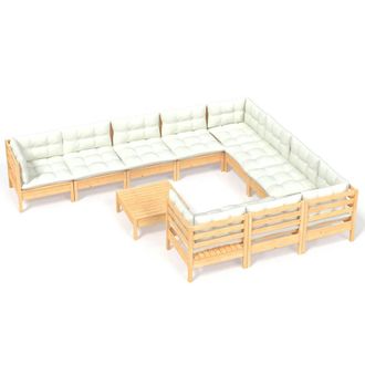 vidaXL Muebles De Jard&iacute;n 11 Piezas Y Cojines Madera De Pino Crema Vidaxl