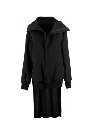Yohji Yamamoto Black Hooded Jacket with Cape Detail Size XS