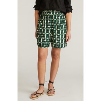 Universal Standard Juniper Pull-On Linen Blend Shorts in Green Trellis Print at Nordstrom, Size Xs