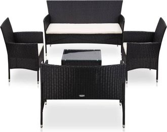vidaXL Set Muebles De Jard&iacute;n Y Cojines 5 Piezas Rat&aacute;n Sint&eacute;tico Negro Vidaxl