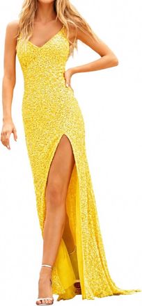 Sherri Hill Sleeveless Slit Gown In Yellow