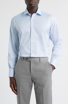 Eterna Luxury Modern Fit Micro Stripe Non-Iron Dress Shirt in Sky at Nordstrom, Size 17.5 - R