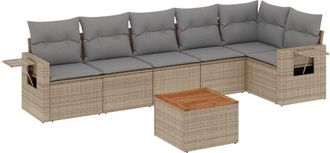 vidaXL Vidaxl - Set Sof&aacute;s De Jard&iacute;n 7 Piezas Y Cojines Rat&aacute;n Sint&eacute;tico Beige