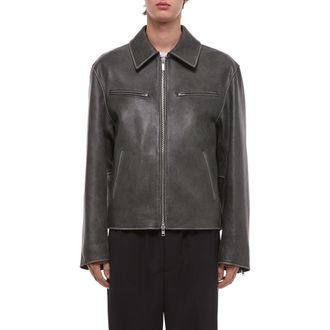 Helmut Lang Distressed Leather Jacket in Segano at Nordstrom, Size X-Large