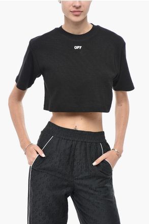 Off-white PERMANENT Ribbed Cotton-Blend Crop T-Shirt size Xxs