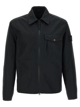 Stone Island Black Solid Shirt Collar Jacket