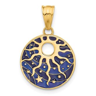 Diamond2Deal 14k Yellow Gold Polished Enameled Sun and Stars Pendant