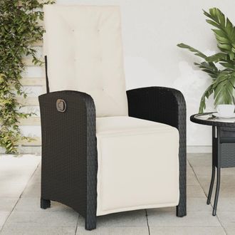 vidaXL Sill&oacute;n Reclinable De Jard&iacute;n Con Reposapi&eacute;s Rat&aacute;n Pe Negro Vidaxl