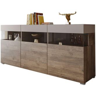 Dmora Credenza Fanna, Madia 3 Ripiani, 3 Ante, 6 Vani, 180x41x80h cm Marrone