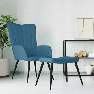 vidaXL Sill&oacute;n De Relax Con Taburete Terciopelo Azul Vidaxl