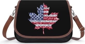 Generic Diamond Maple U.S. Flag Womens Leather Crossbody Bags with Adjustable Strap Casual Printed Shoulder Handbag