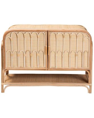 Baxton Studio Gitano Bohemian Rattan 2-Door Storage Cabinet