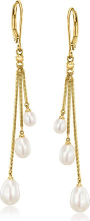 Ross-Simons 4-6.5mm Cultured Pearl Drop Earrings in 18kt Gold Over Sterling