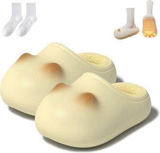 Generic Cat Paws Footprints Fluffy Plush Fleece Height Increase Slippers for Winter, Cute Animal Design, Cute Soft House Shoes (Yellow-B,10.5)