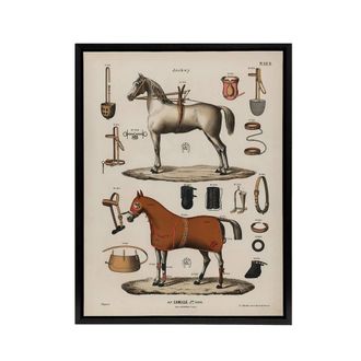 Artery8 Horseback Riding Camille Jeune Vintage Black Framed Canvas Wall Art in Beige | Size: W24 x H32
