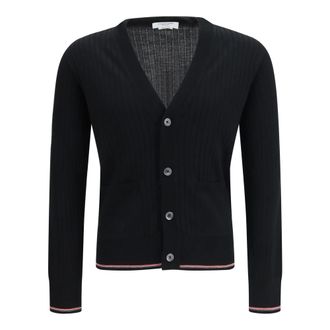 Thom Browne Cardigan in Lana Merino a Costine - - Knitwear - Uomo - Nero - L