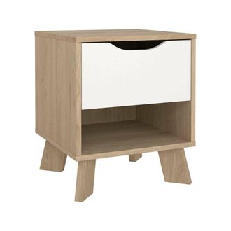 Dmora Mesa De Noche Zuglio, C&oacute;moda Baja, Mesilla De Noche, Estante De La Cama, 40x40 H47 Cm, Roble Y Blanco - Dmora