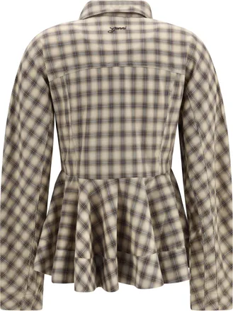 Ganni Check Flannel Peplum Shirt - Gray