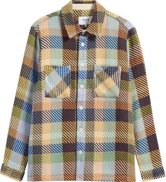 Wax London Whiting Pike Check Recycled Cotton Blend Overshirt in Khaki /Multi at Nordstrom, Size Xx-Large