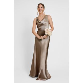 Six Stories Cowl Front Satin Bridesmaid Dress in Truffle at Nordstrom, Size 12
