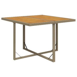 Berkfield Home Garden Table Beige 109x107x74 cm Poly Rattan&Solid Wood Acacia | Size: 109 x 107 x 74 cm