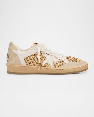 Golden Goose Ball Star Raffia Net Leather Low-Top Sneakers