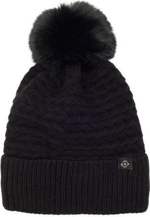 Nanette Lepore Braided Knit Beanie with Faux Fur Pompom in Black at Nordstrom Rack
