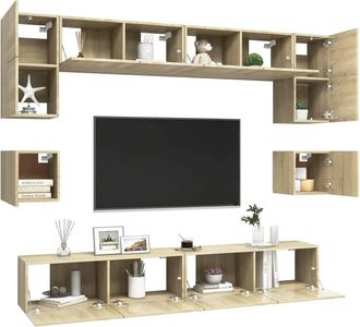 Berkfield Home Practical 8 Piece TV Cabinet Set Sonoma Oak Engineered Wood in Light Tan