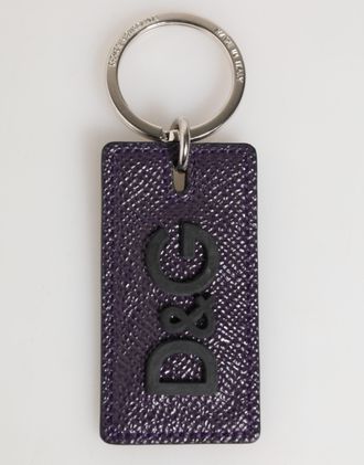 Dolce & Gabbana Violet Leather Logo Metal Ring Men Keychain Keyring Calf