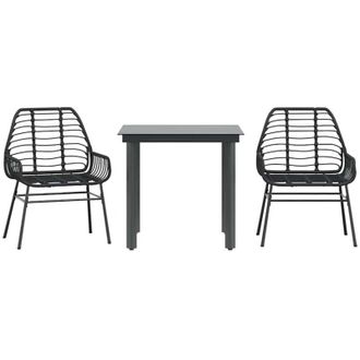 vidaXL Muebles De Jard&iacute;n 3 Piezas Rat&aacute;n Sint&eacute;tico Vidrio Negro Vidaxl