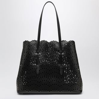 Alaia Mina 37 leather tote bag in shiny calfskin, black
