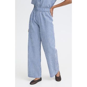 Ichi Check Print Wide Leg Pants in Sodalite Blue/whitecheck at Nordstrom, Size 10 Us