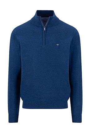 Fynch-Hatton Fynch-Hatton Mens TROYER HALF ZIP KNITWEAR MIDNIGHT - Navy Cotton - Size X-Large