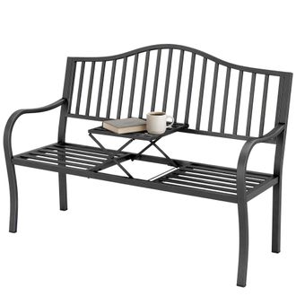 OUTSUNNY Panchina Da Giardino 2 Persone Con Tavolino Estensibile Nero