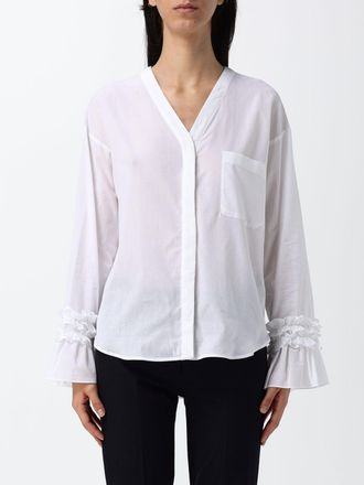Max Mara S Max Mara Camicia in cotone con scollo a V e applicazione di rouches