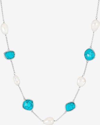 Dower & Hall Turquoise Gemstone & Baroque Pearl Pebble Necklace in Sterling Silver at Nordstrom, Size 20