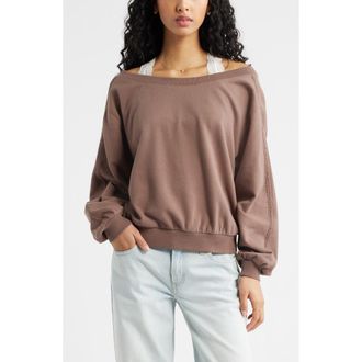 BP. Lace Trim Off the Shoulder Cotton Blend Sweatshirt in Brown Quartz at Nordstrom, Size Xx-Small