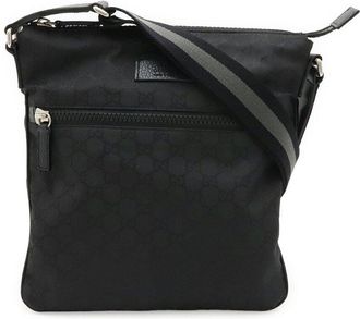 Gucci Black Nylon & Leather Gg Shoulder Bag (Authentic Pre-Loved)