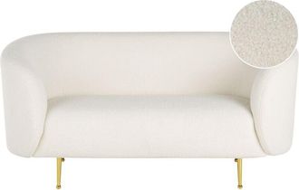Beliani Beliani - 2 Seater Sofa Curved Glam Art Deco Boucle Fleece Gold Legs White Loen